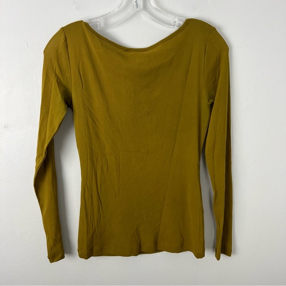 Soft Surroundings Y2K Mesh Mustard Long Sleeve Top with Green Velvet Design - Picture 5 of 5